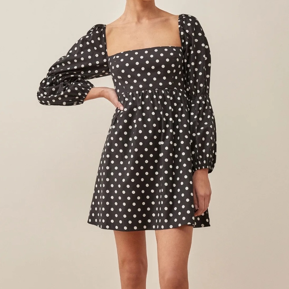 Reformation Michaela dress in Bettie (polka dot)
